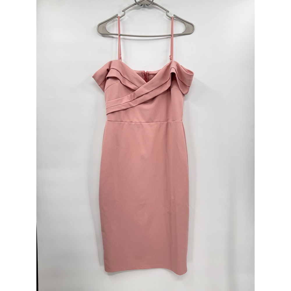 Premier Amour 10 Sheath Dress Womens Pink Off Shoulder Draped Midi Cocktail
